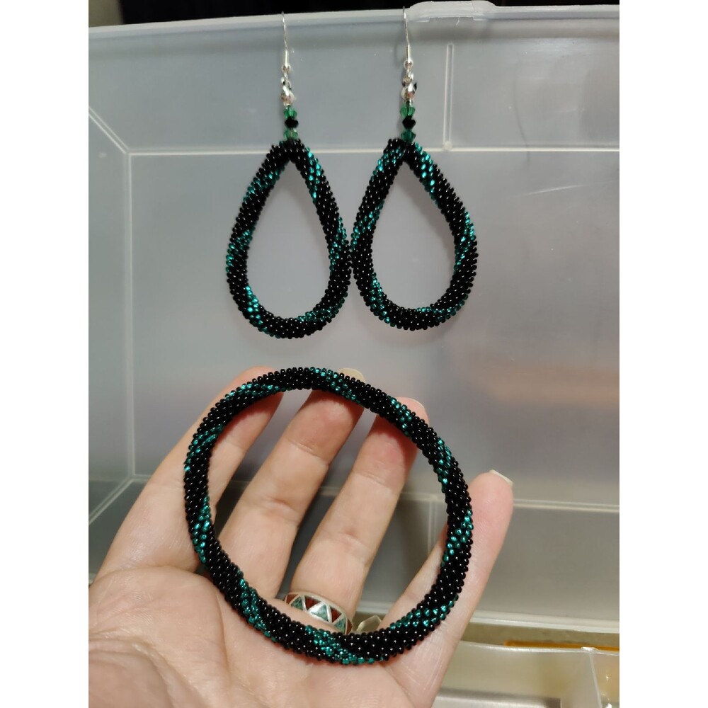 Hand Beaded Earrings & Bracelet